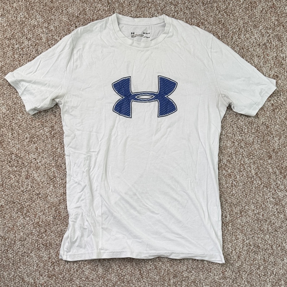 Under Armour Men's White and Blue Logo Tee